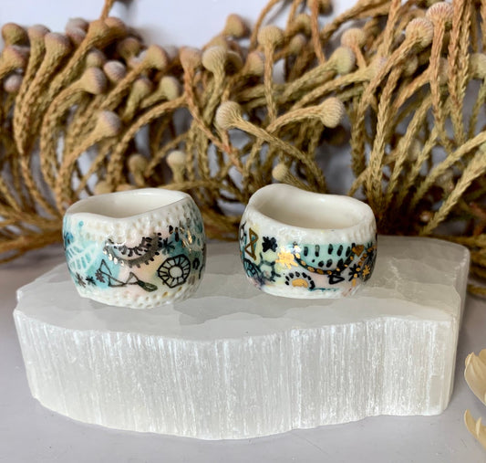 ‘Stars and cells’ porcelain band ring, choose one