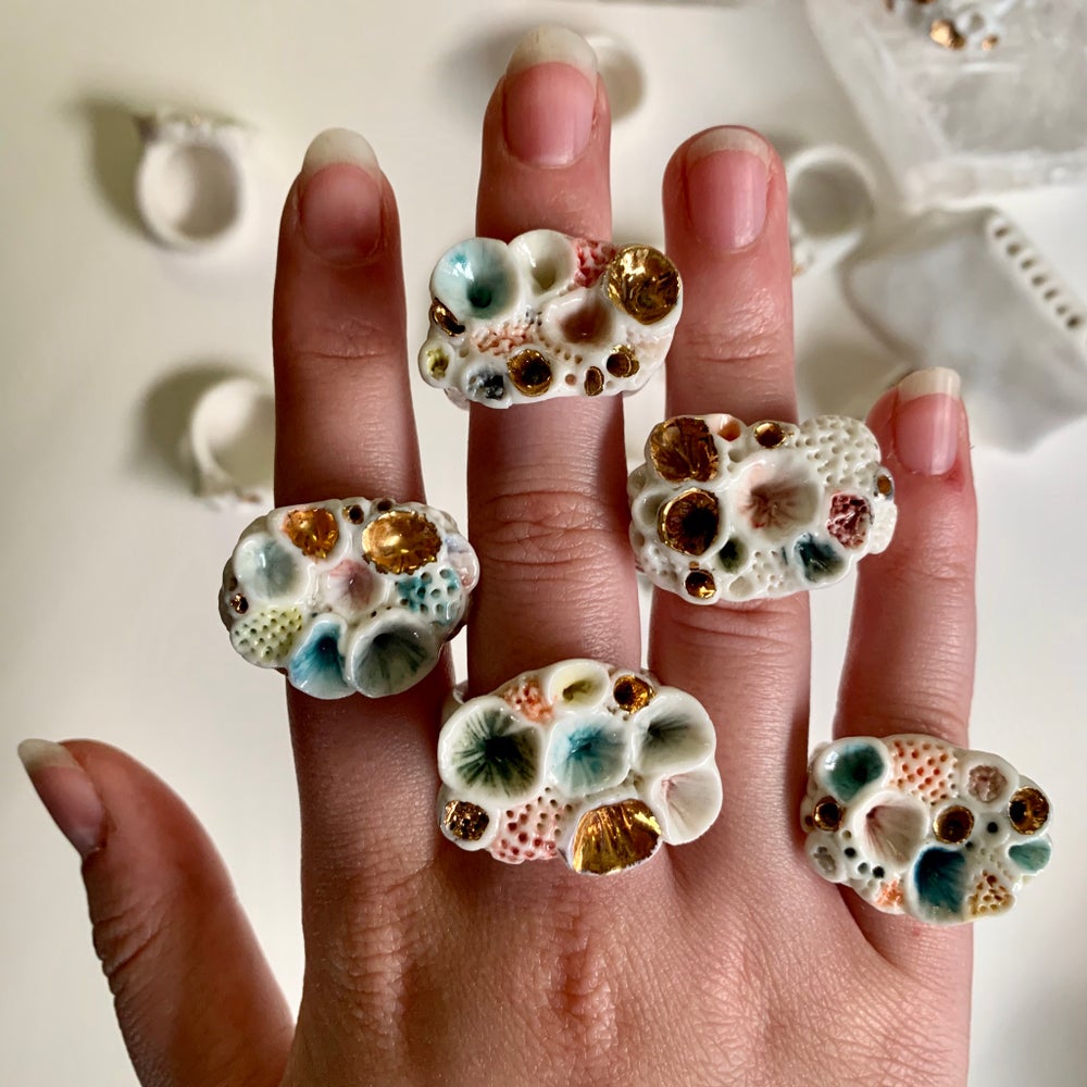 Choose a size, one watercolour porcelain ‘rock coral’ ring