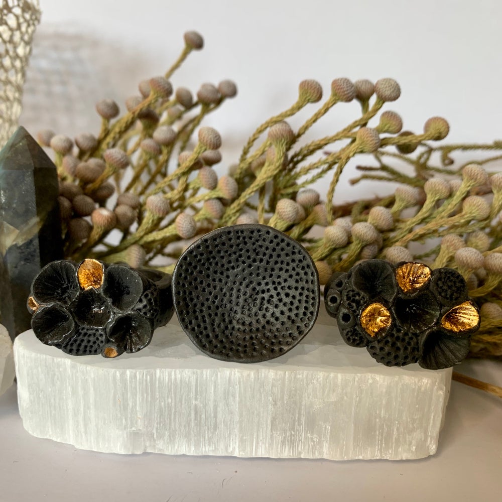 Black porcelain ‘rock coral’ rings (x large sizes)