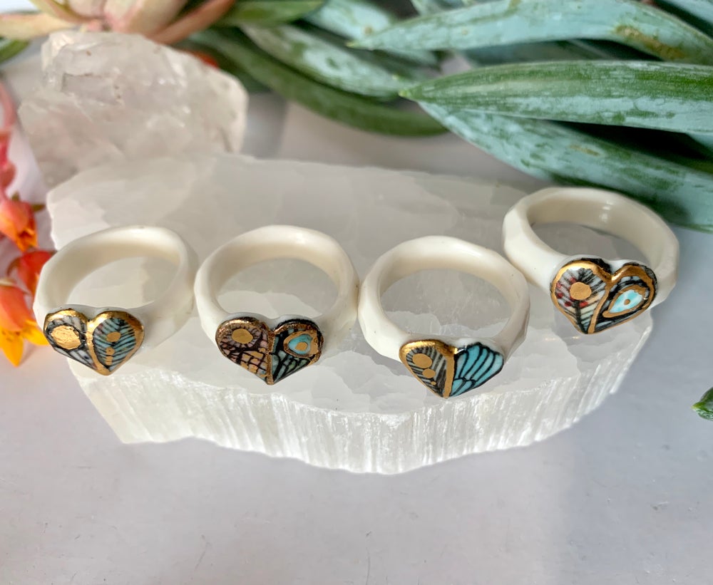 ‘Wings’ hand painted ring, choose a size, gold detail