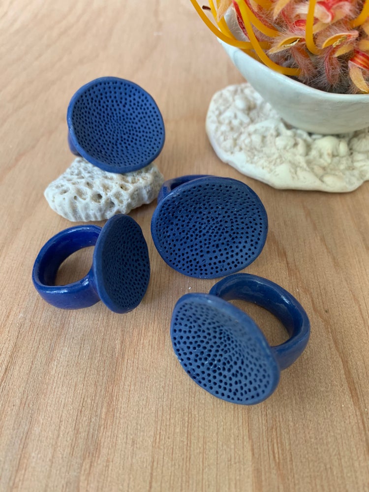 Round bright blue ‘rock coral’ porcelain rings, choose your size