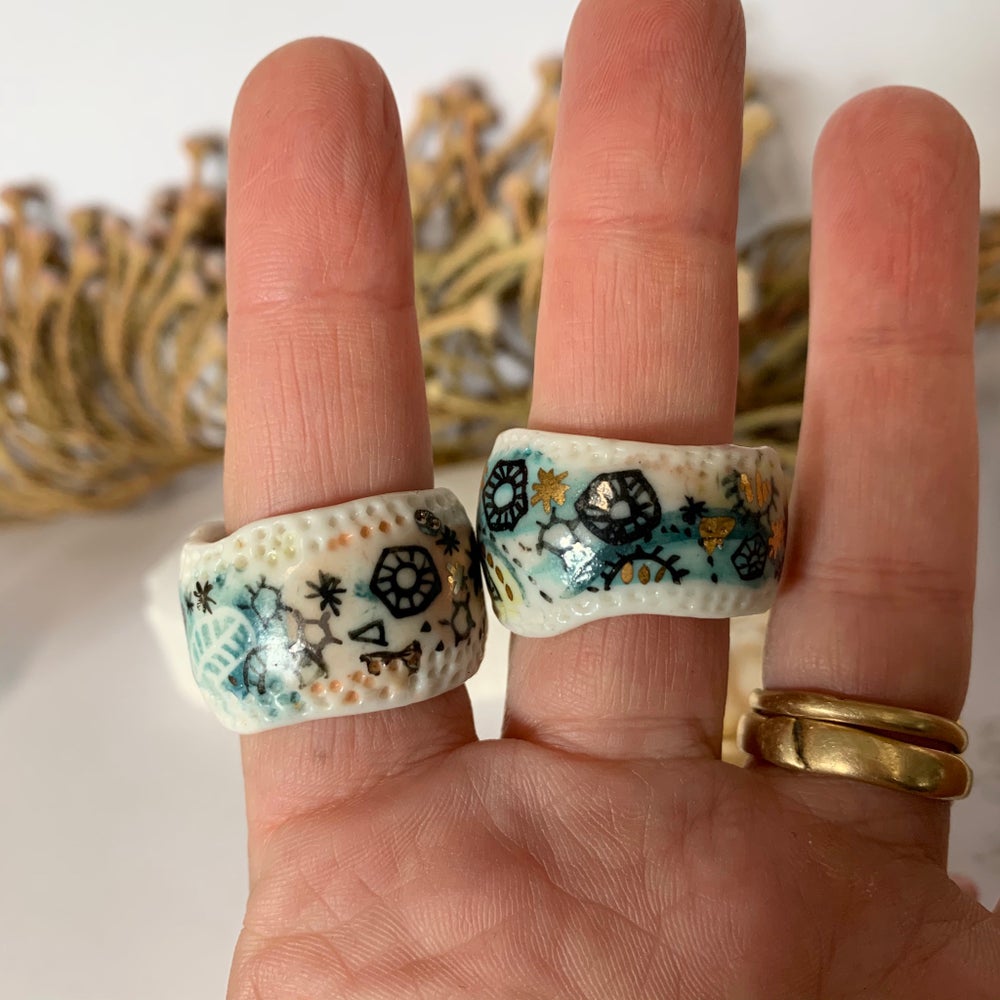 ‘Stars and cells’ porcelain band ring, choose one