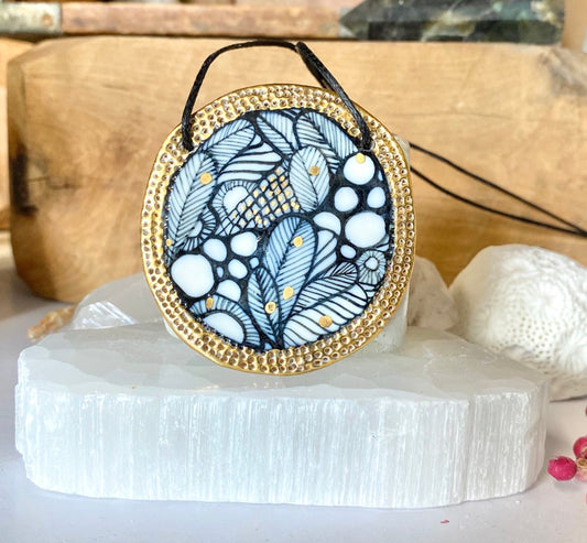 Porcelain Pendant Painted by Hand with Gold Details #2