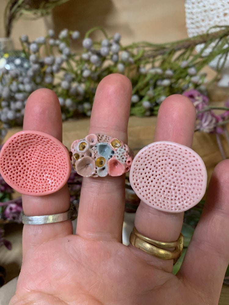 Handmade porcelain ‘rock coral’ ring, pinks