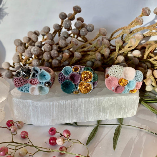 Coloured porcelain ‘rock coral’ ring, choose your size