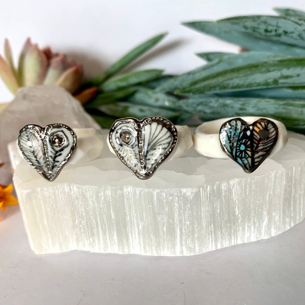 ‘Wings’ porcelain ring, with silver detail, Choose your size