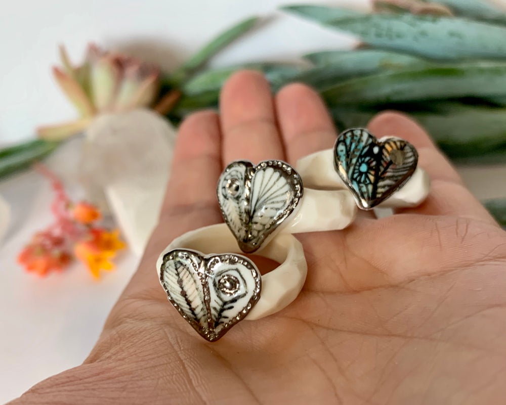 ‘Wings’ porcelain ring, with silver detail, Choose your size
