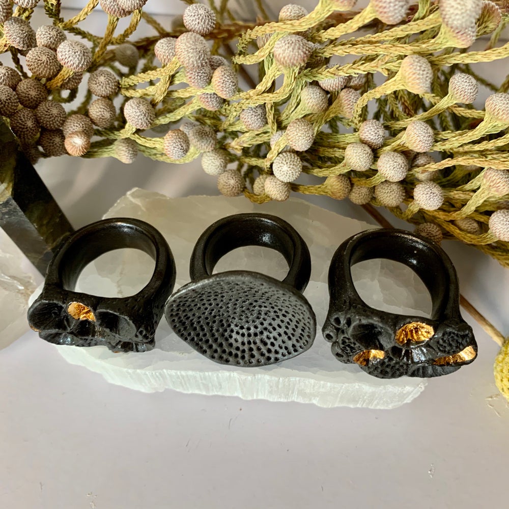 Black porcelain ‘rock coral’ rings (x large sizes)