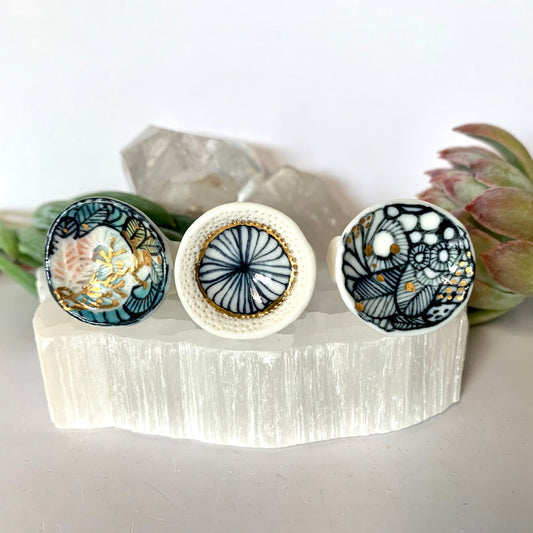 Hand painted porcelain ring, choose your size