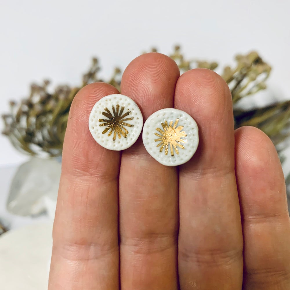 White porcelain studs with gold star