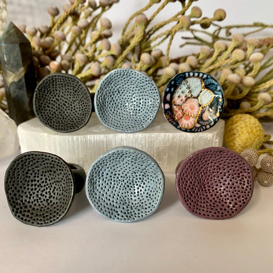 ‘Rock coral’ round top ring, choose one