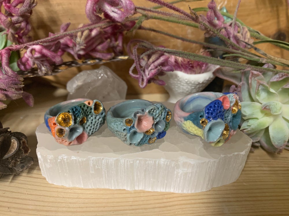 Multi coloured porcelain ‘rock coral’ handmade ring, choose one