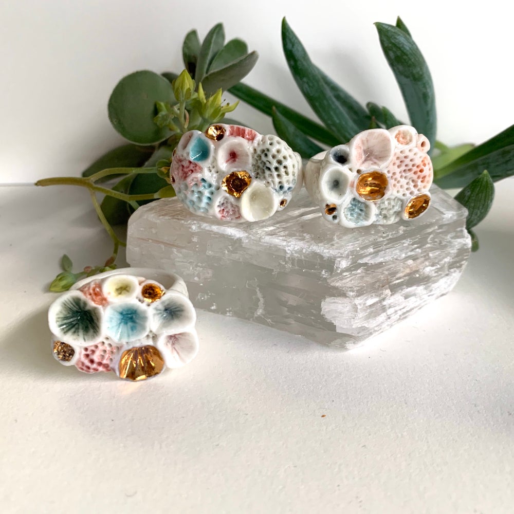 Choose a size, one watercolour porcelain ‘rock coral’ ring