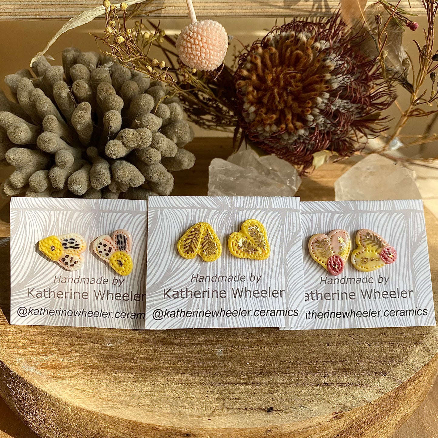 Hand Painted Yellow ‘Wings’ Studs ~ Pick a Pair