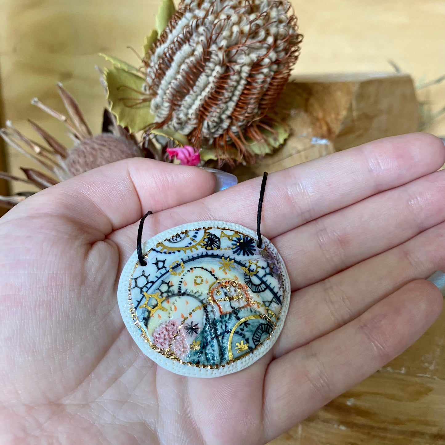 Hand Painted ‘Stars and Cells’ Porcelain Pendant