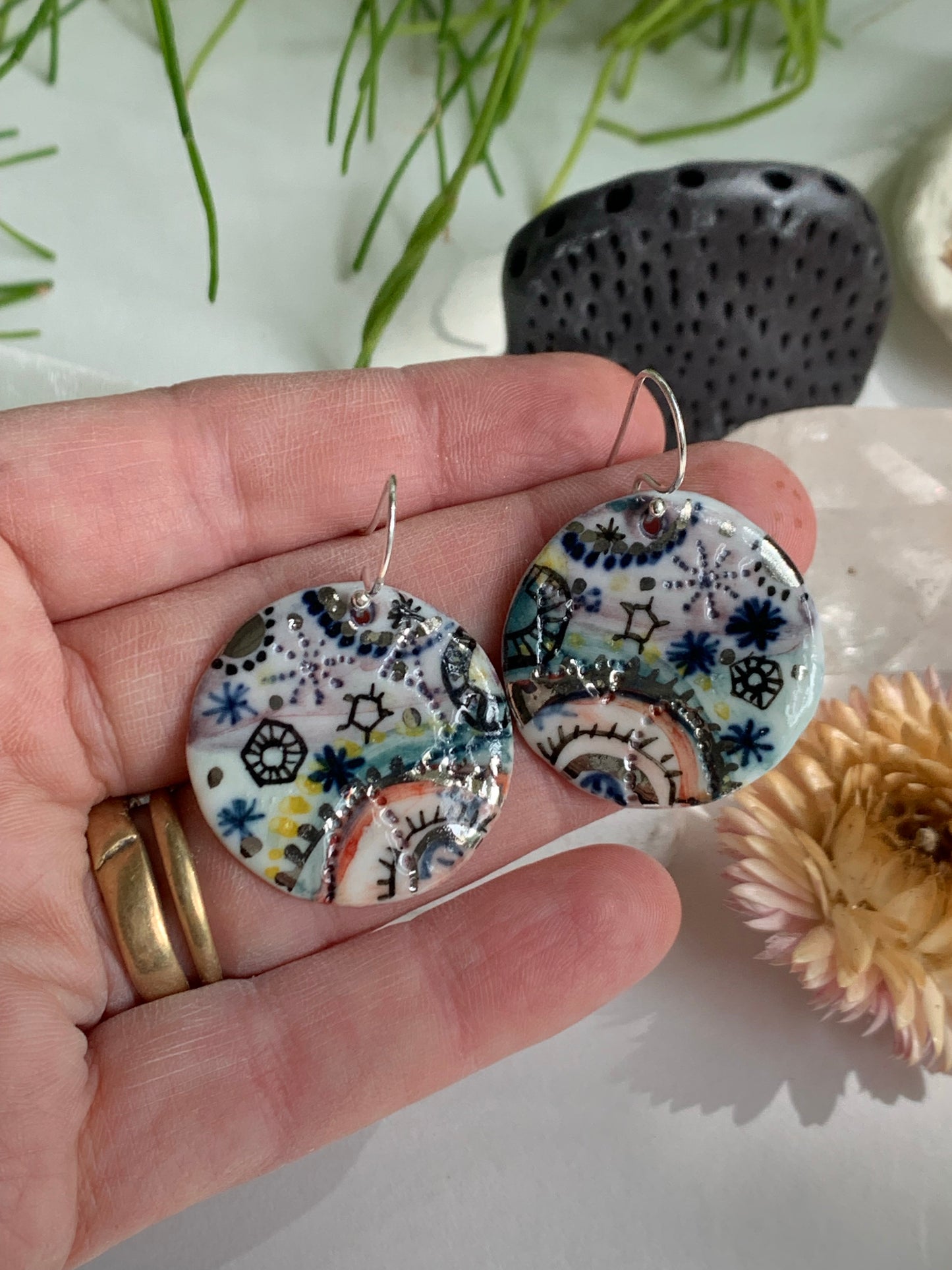 Hand Painted ‘Stars and Cells’ Porcelain Earrings