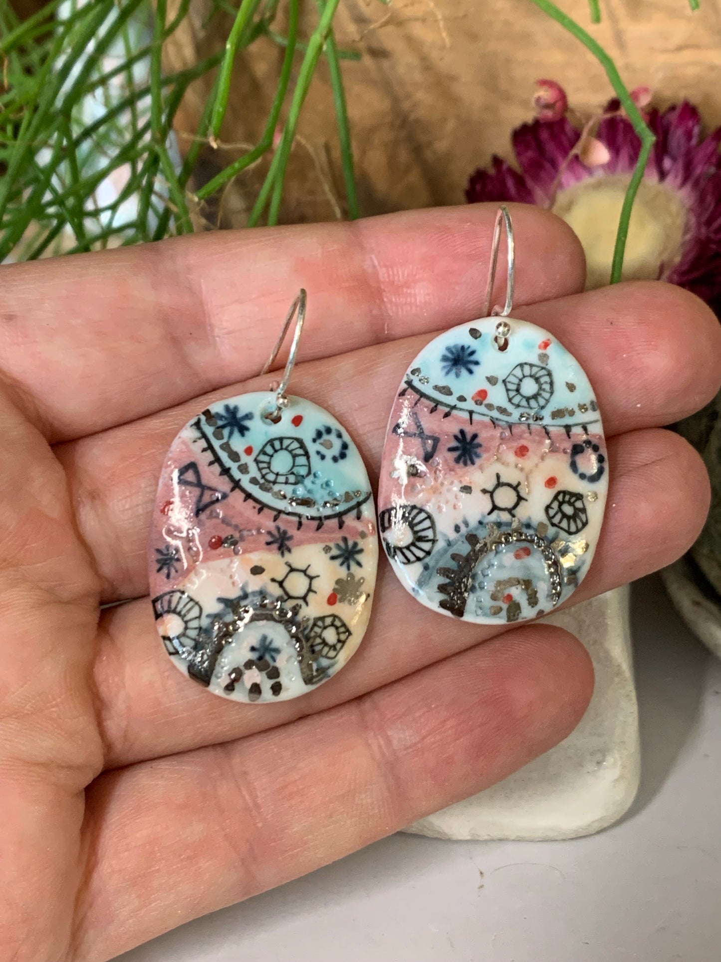 Hand Painted 'stars and cells' Earrings