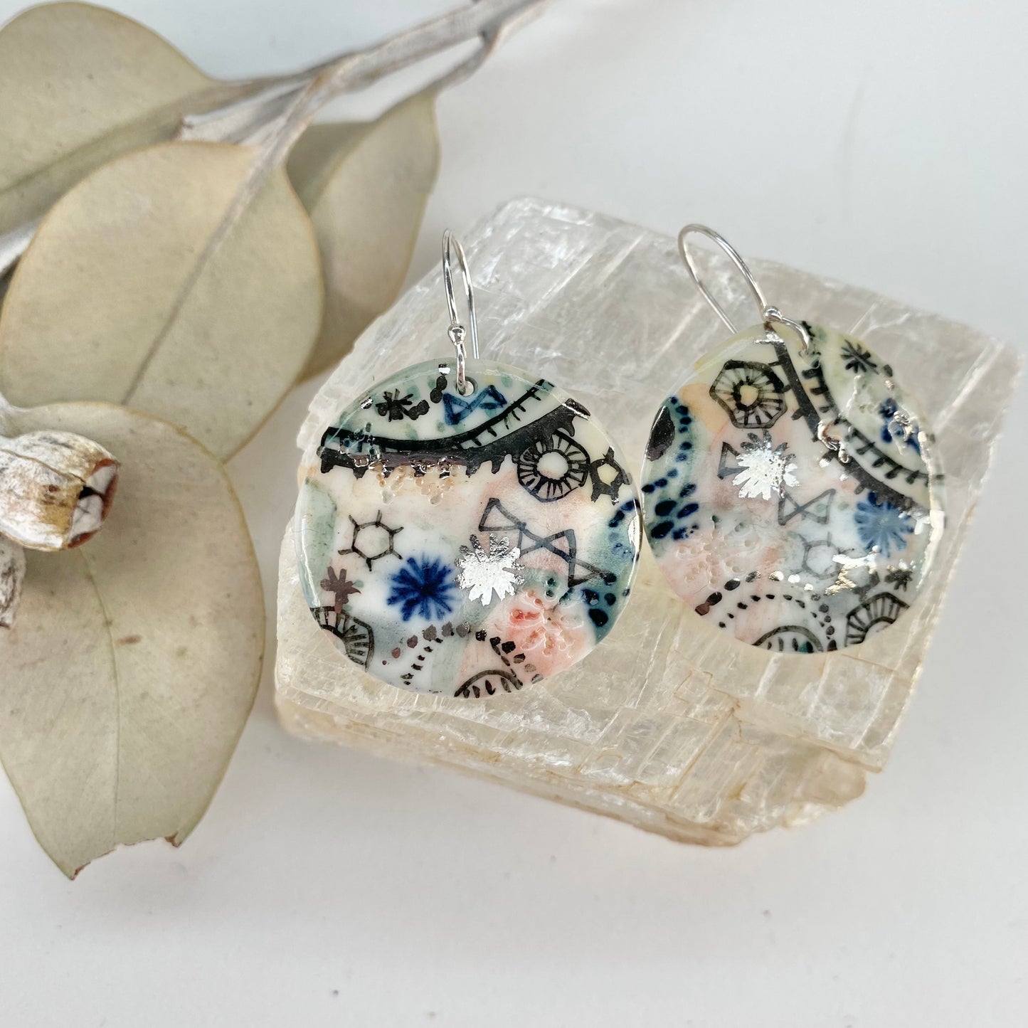 ‘Stars and Cells’ Porcelain Earrings With Silver Detail