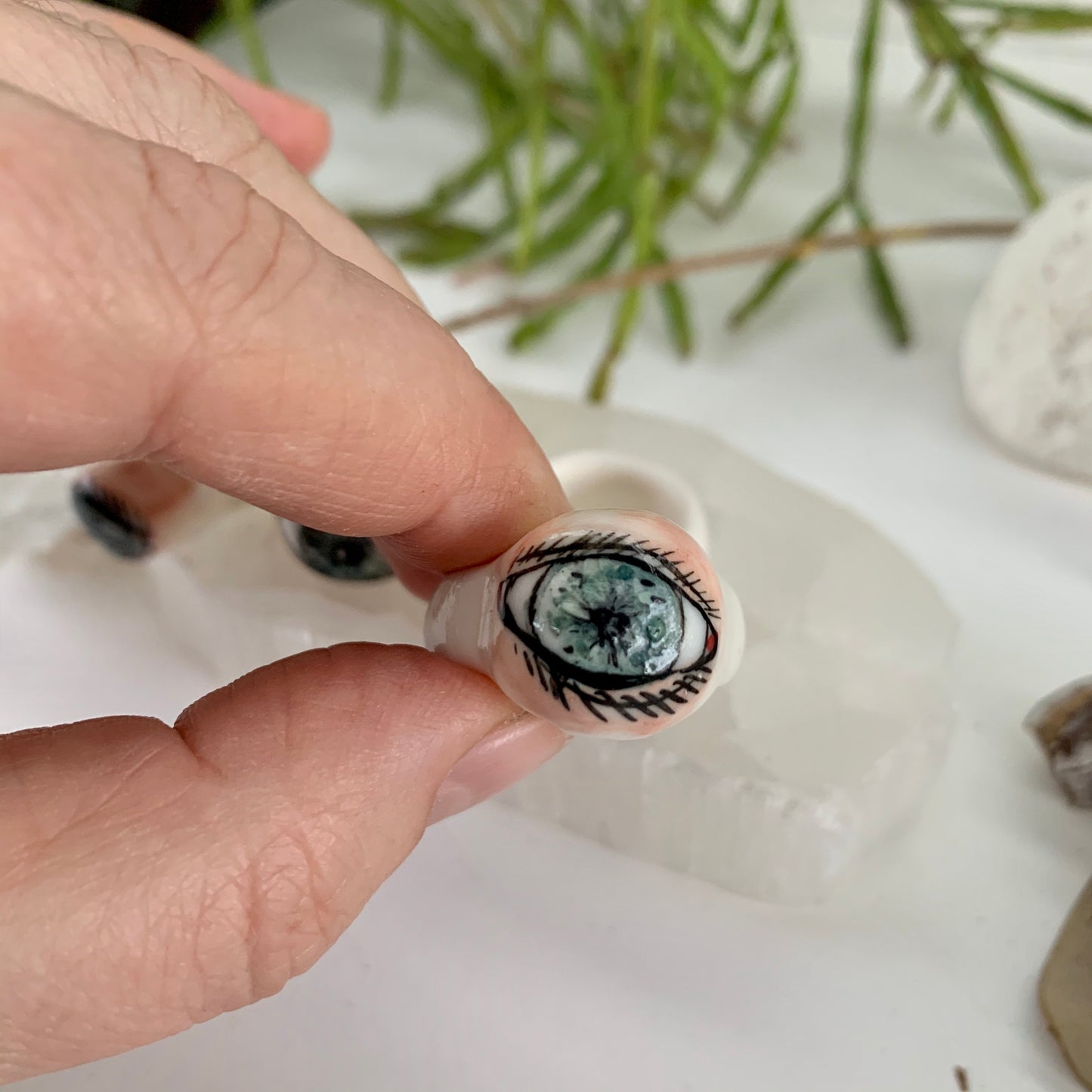 Hand painted porcelain‘the protective eye’ ring, choose a size
