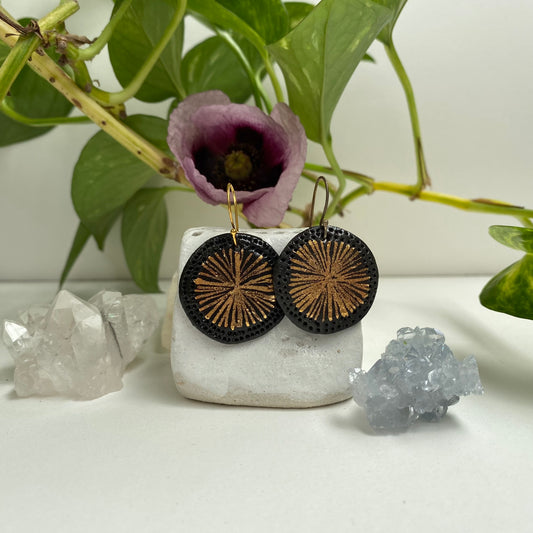 Black Porcelain with Gold Star Earrings