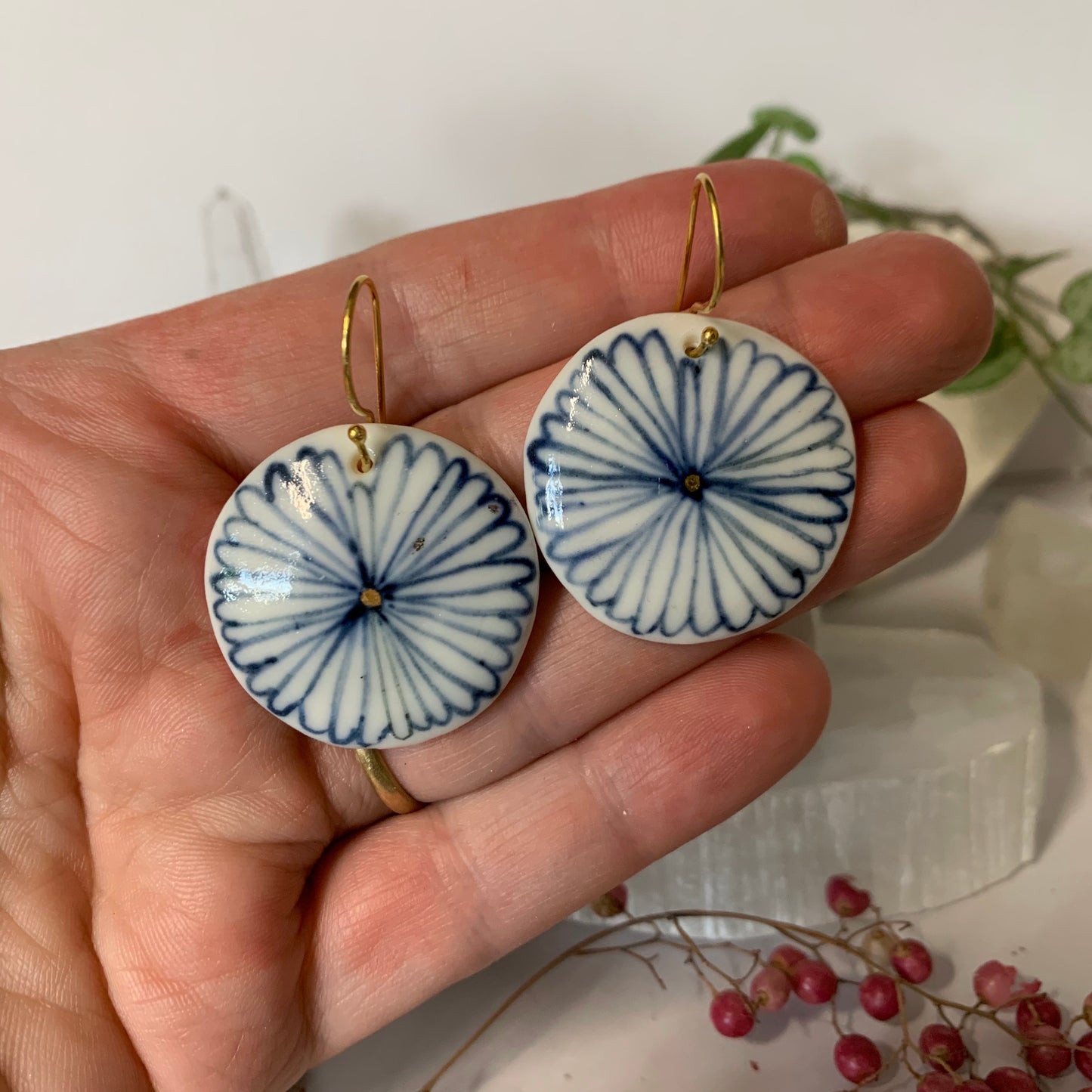 Porcelain ‘indigo flower’ earrings