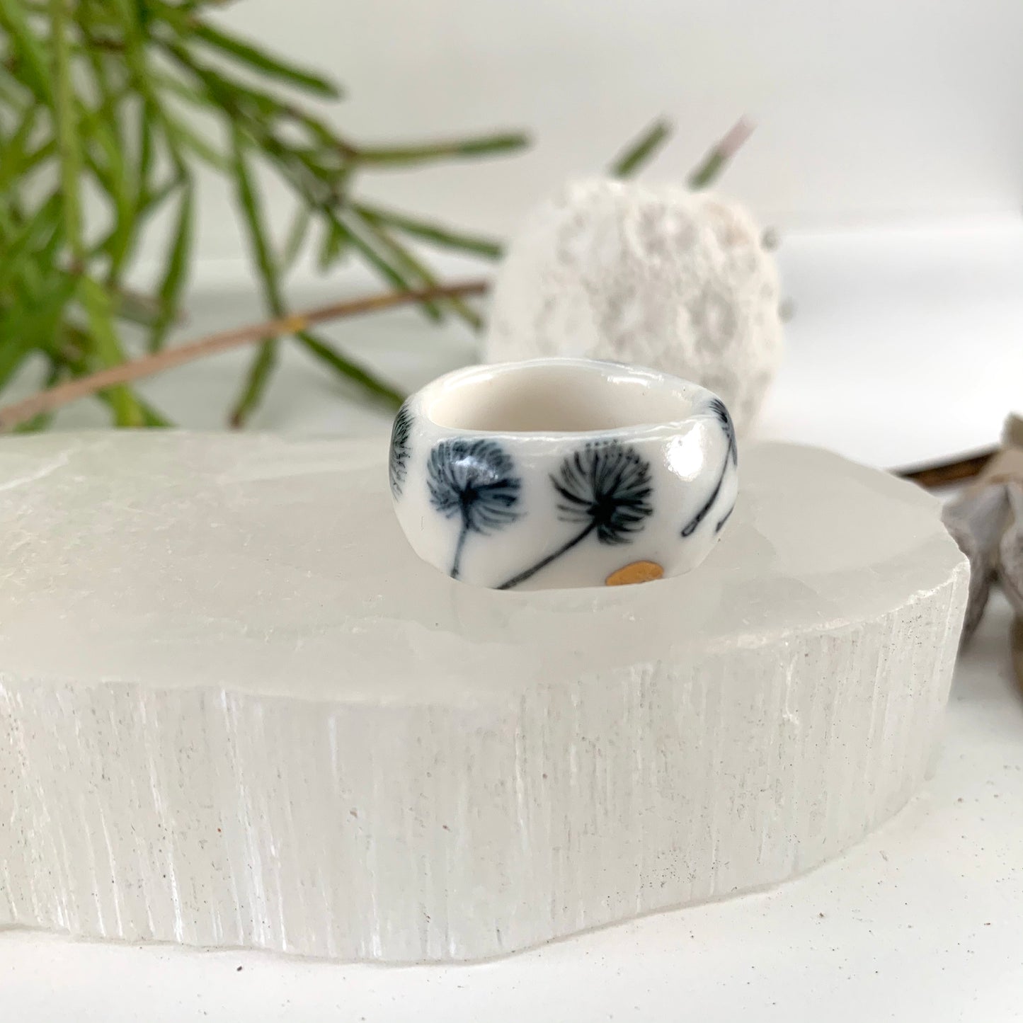 One blue and white ‘seafoam’ band ring