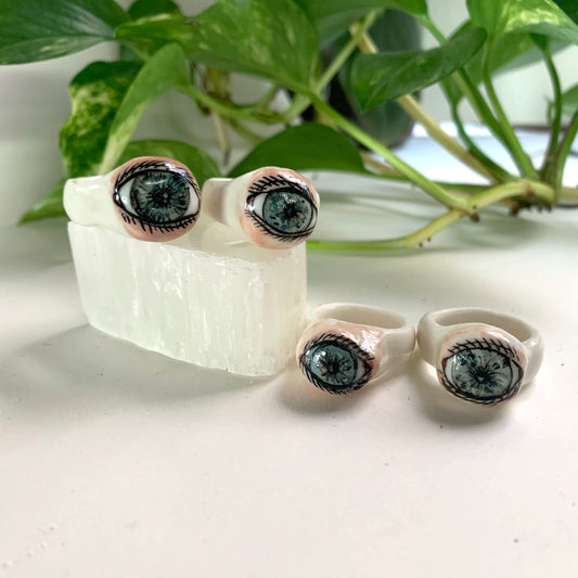 Hand painted porcelain‘the protective eye’ ring, choose a size