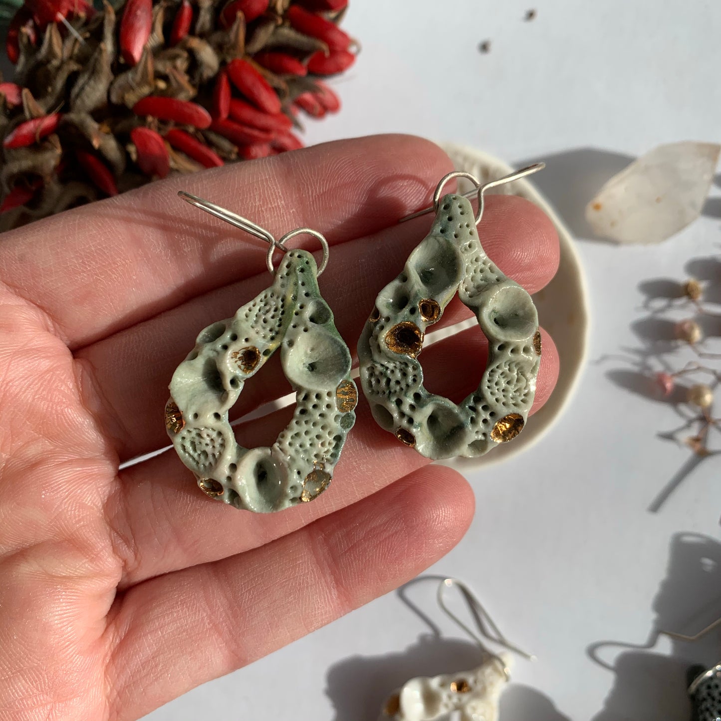 ‘Rock coral’ coloured porcelain earrings, choose a colour