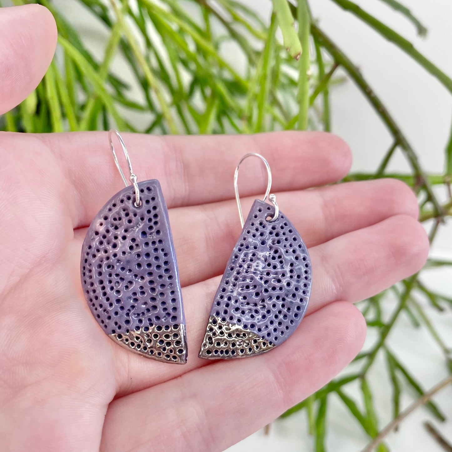 Purple Coral Dot Porcelain Earrings