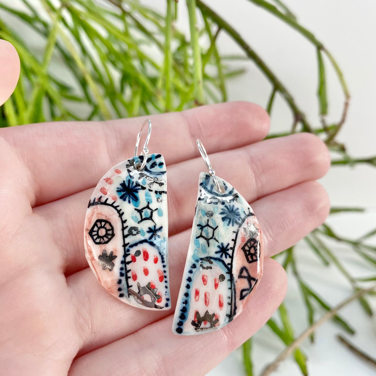 Crescent ‘Stars and Cells’ Porcelain Earrings