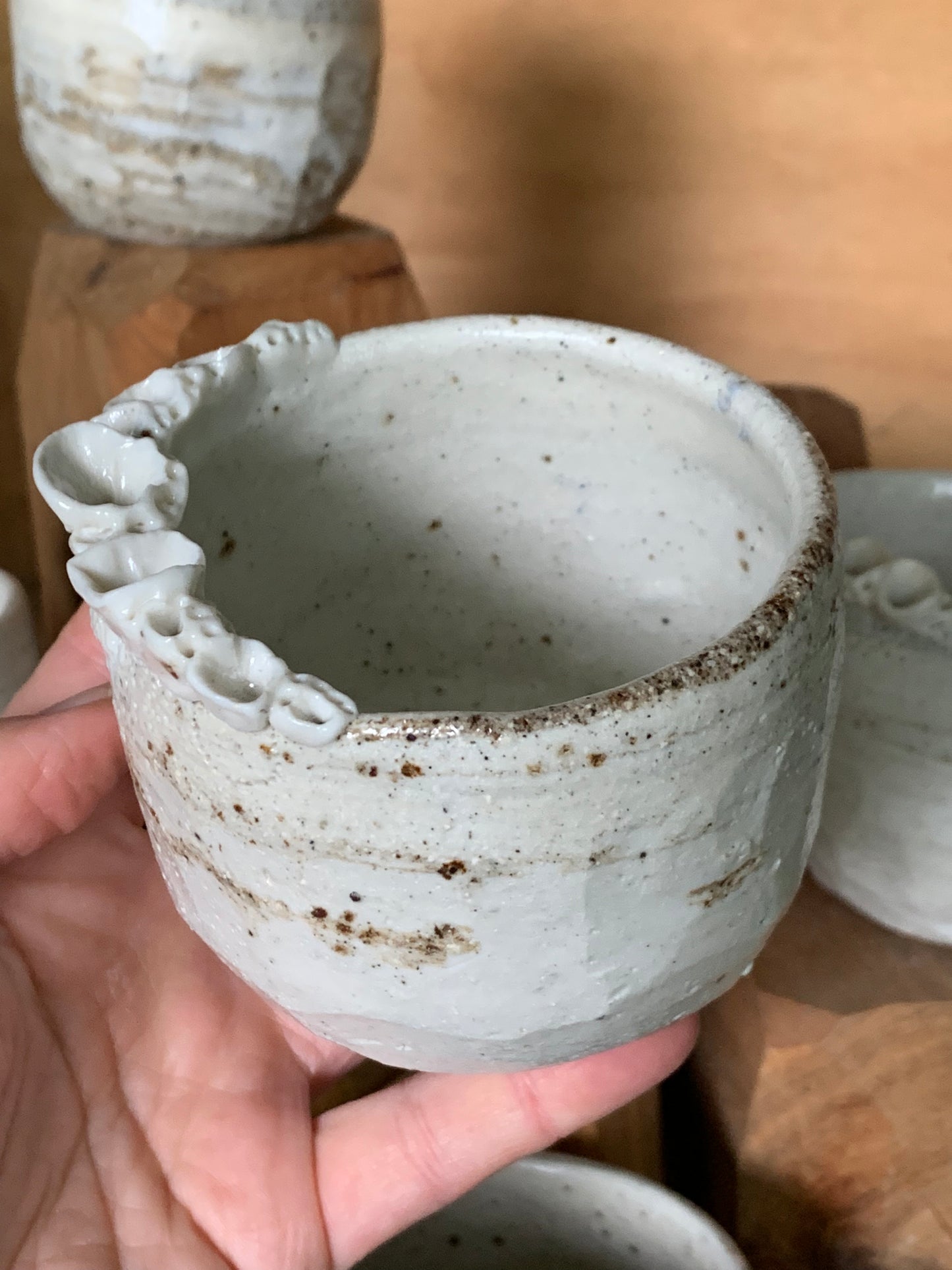 ‘Coral’ mixed clay, hand texted one of a kind cup