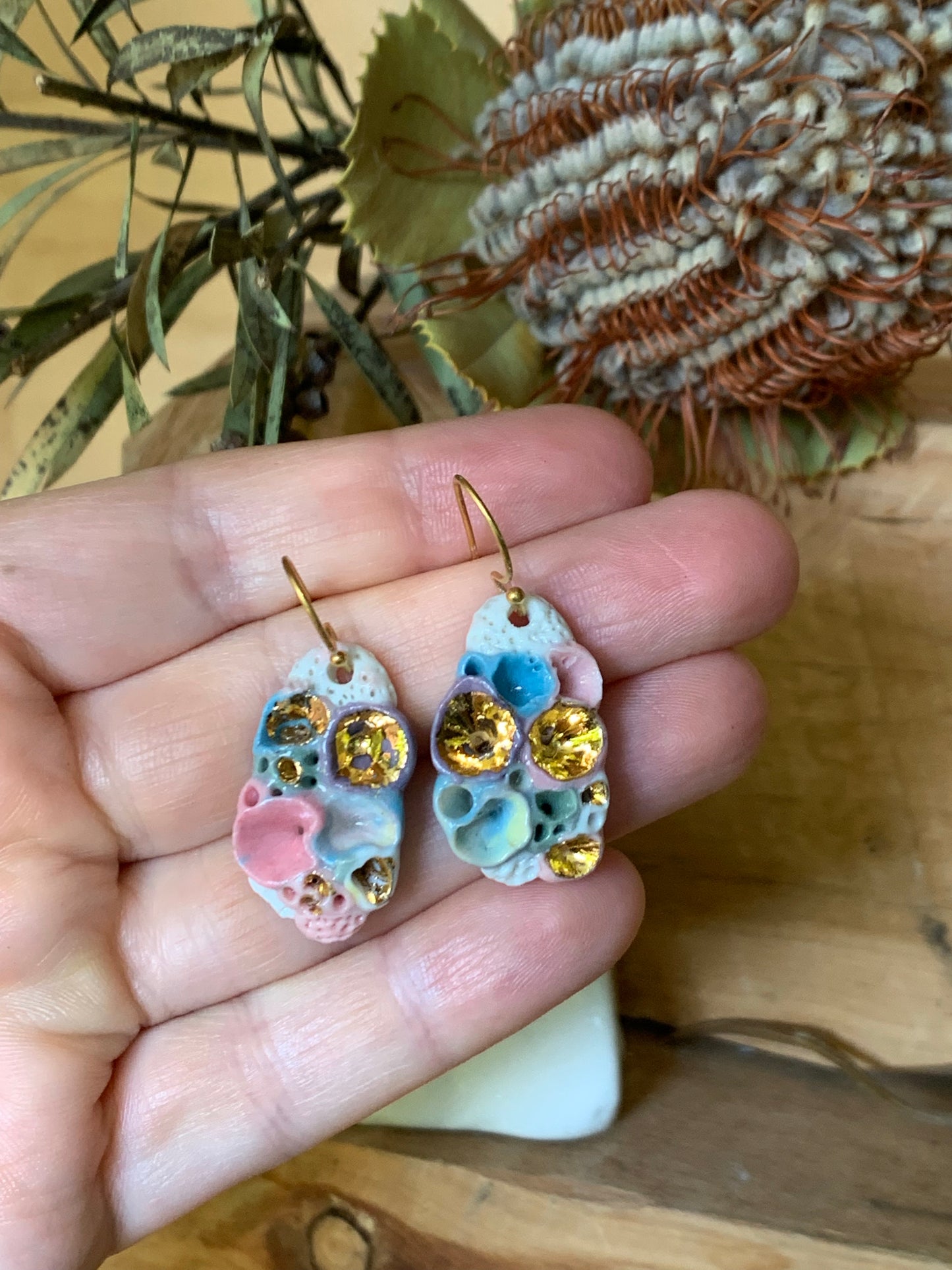 One pair of ‘rock coral’ porcelain earrings