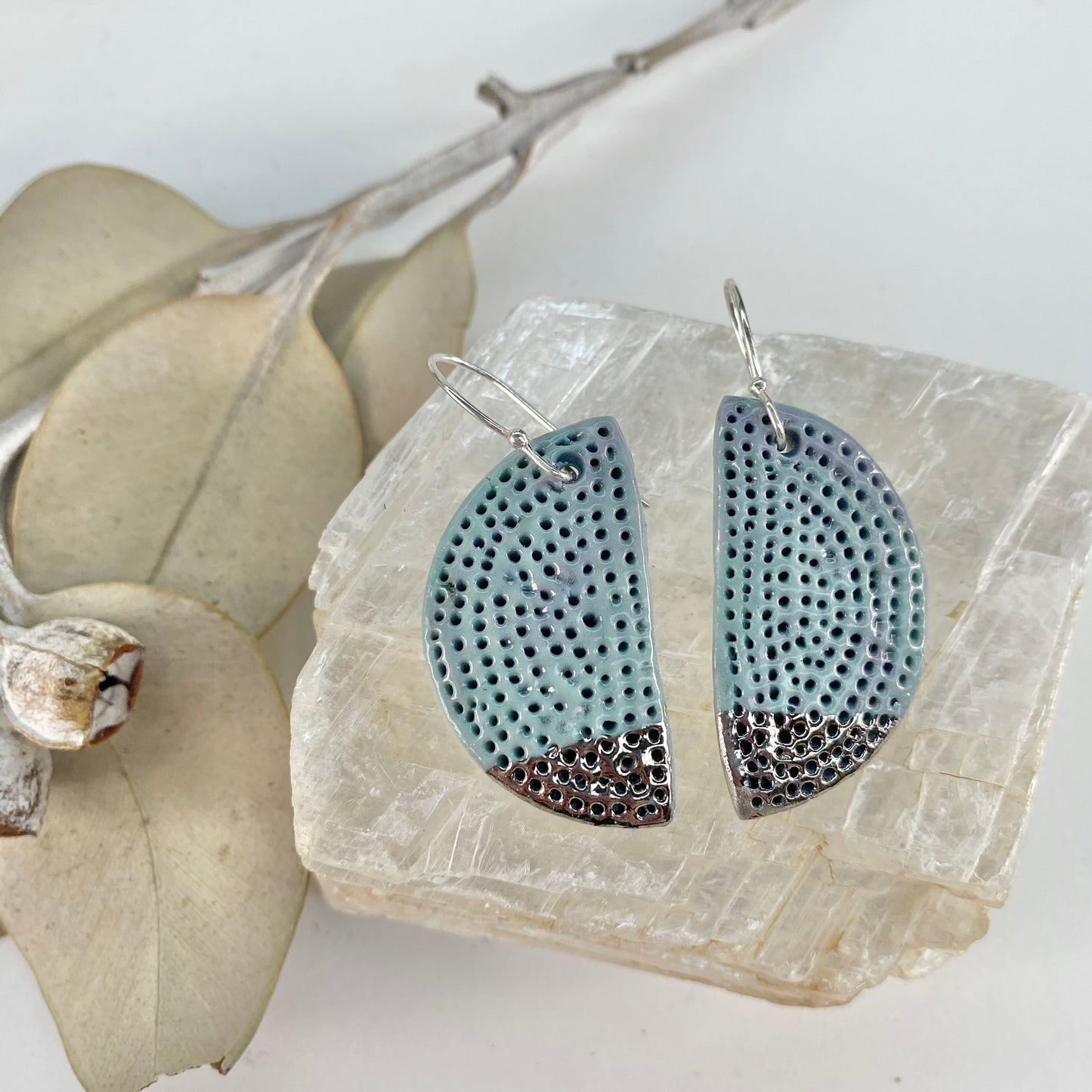 Crescent Coral Dot Porcelain Earrings