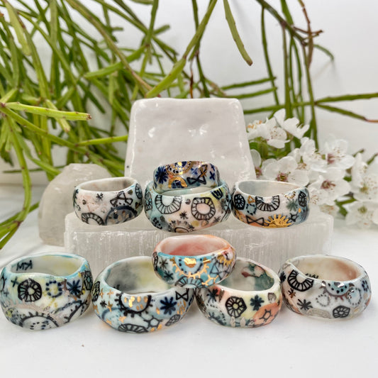 ‘Stars and Cells’ Porcelain Rings ~ Choose Your Size