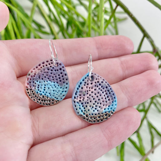 Coral Dot Crescent Porcelain Earrings