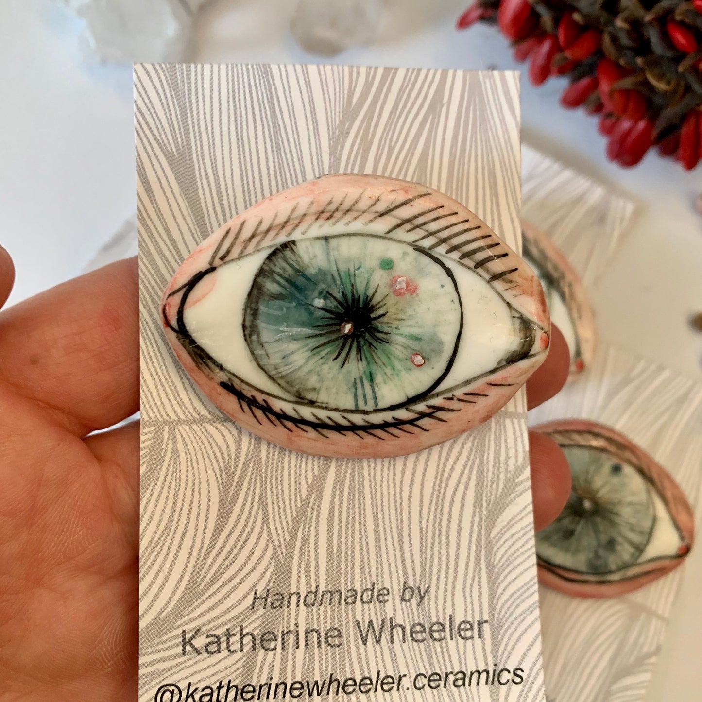 ‘The protective eye’ handpainted porcelain brooch, choose one