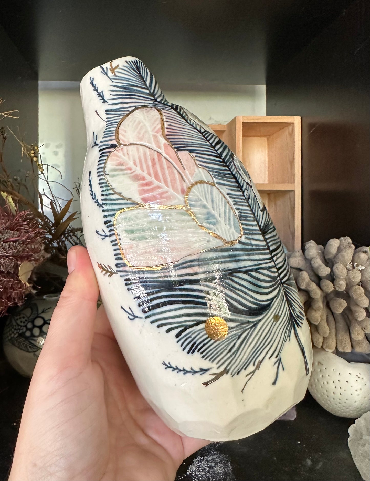 Hand painted porcelain  ‘feather’ vase
