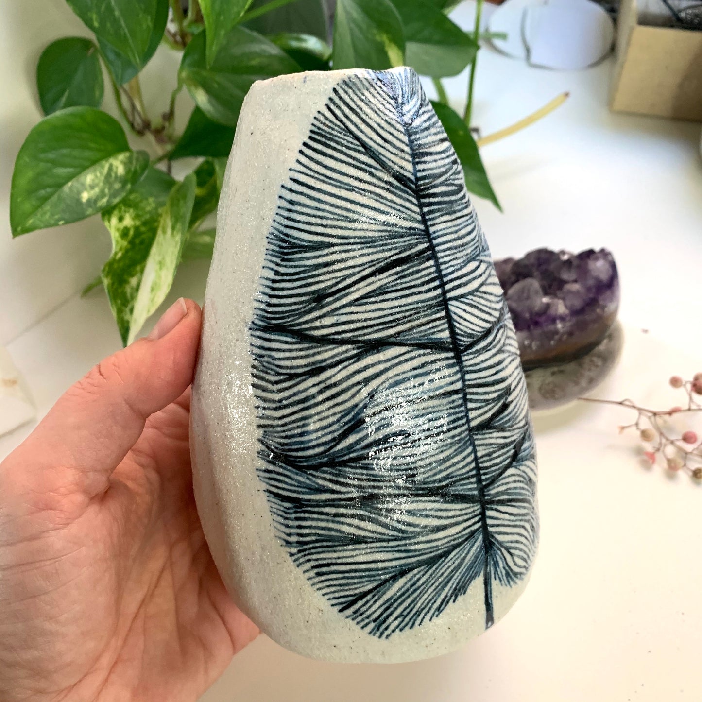 Hand painted ‘feather’ vase