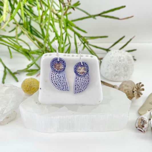 Coral Dot Crescent Porcelain Earrings