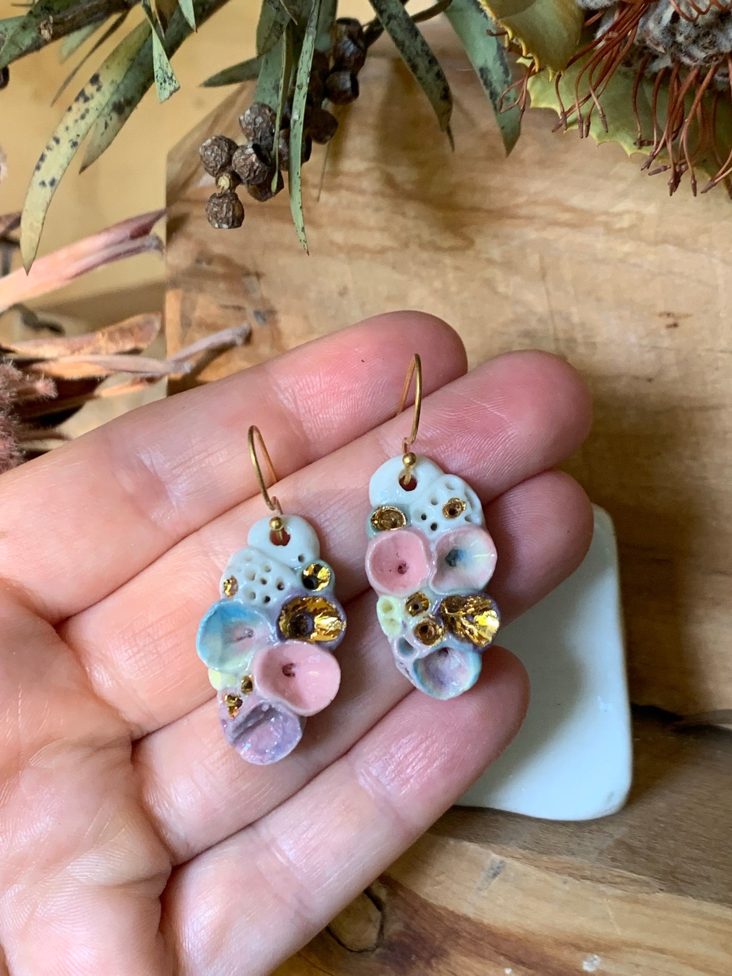 One pair of ‘rock coral’ porcelain earrings