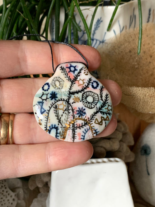 Hand Painted ‘stars and cells’ Porcelain Pendant