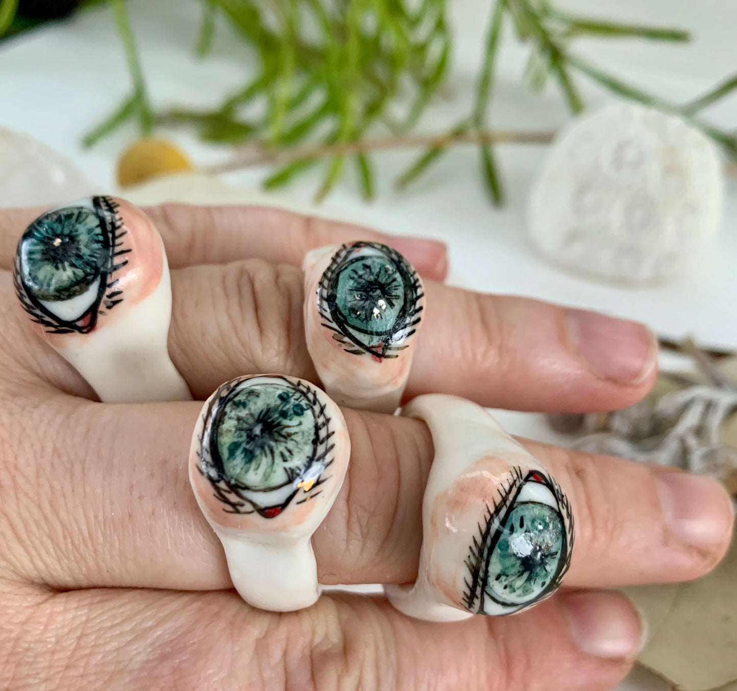 Hand painted porcelain‘the protective eye’ ring, choose a size