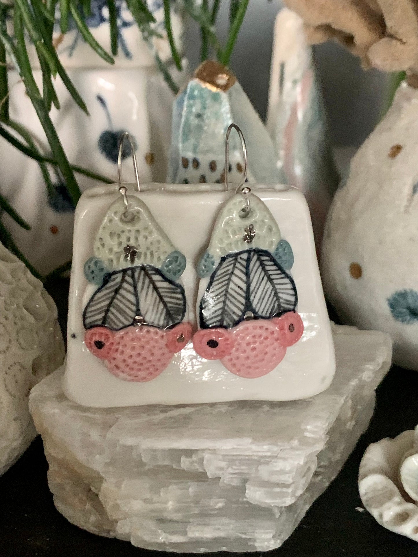 Hand Crafted Porcelain earrings with Silver detail