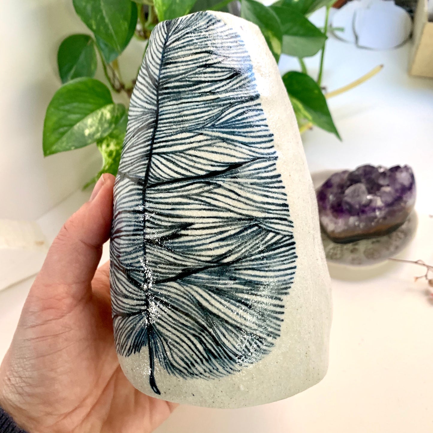 Hand painted ‘feather’ vase