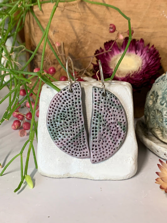 Crescent Porcelain Coral Dot Earrings