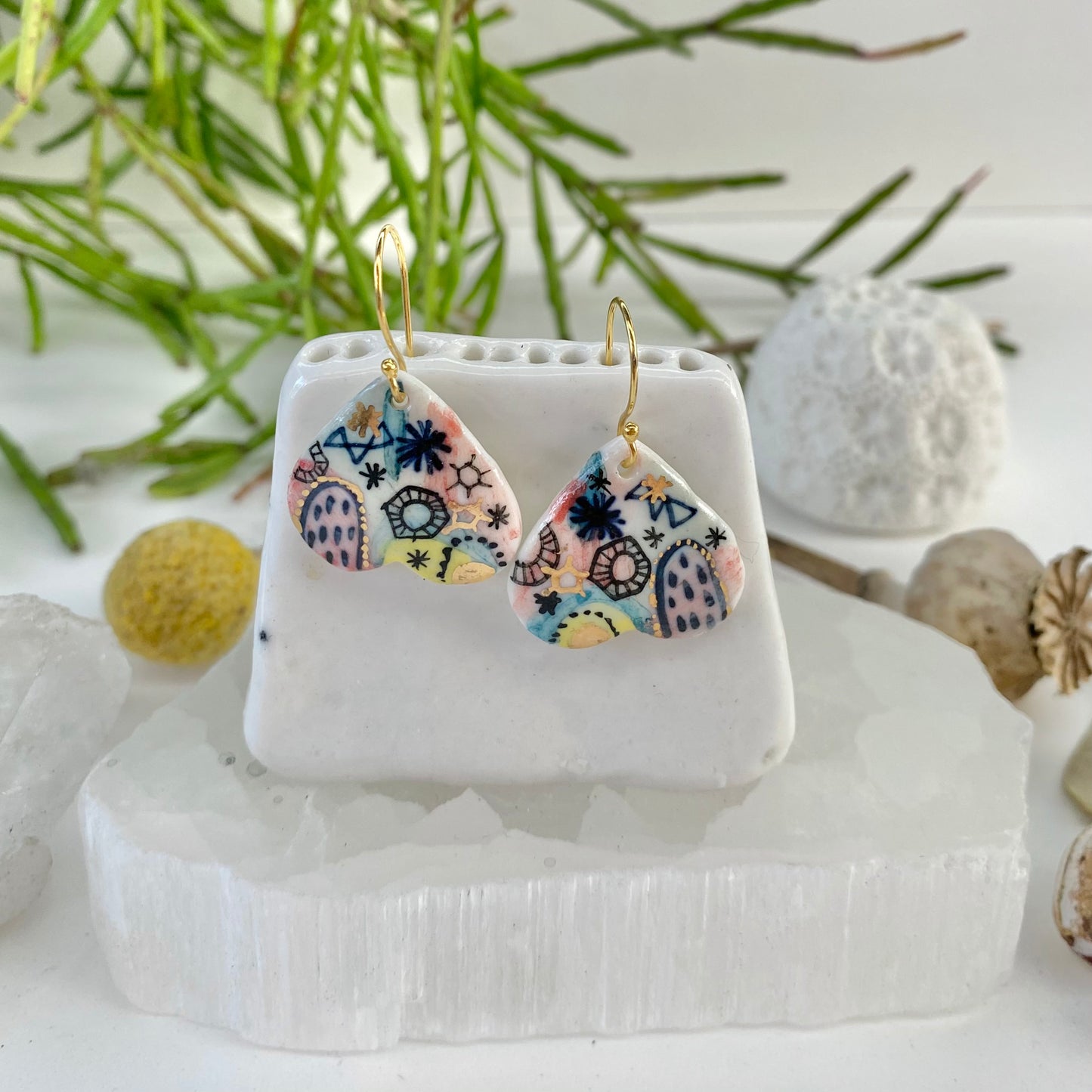 Hand Painted ‘Stars and Cells’ Porcelain Earrings
