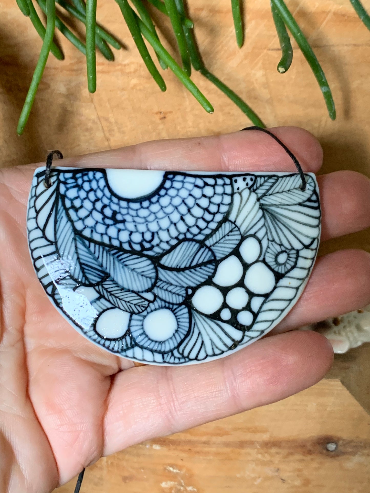 Crescent Porcelain Hand Painted ‘Seafoam’ pendant