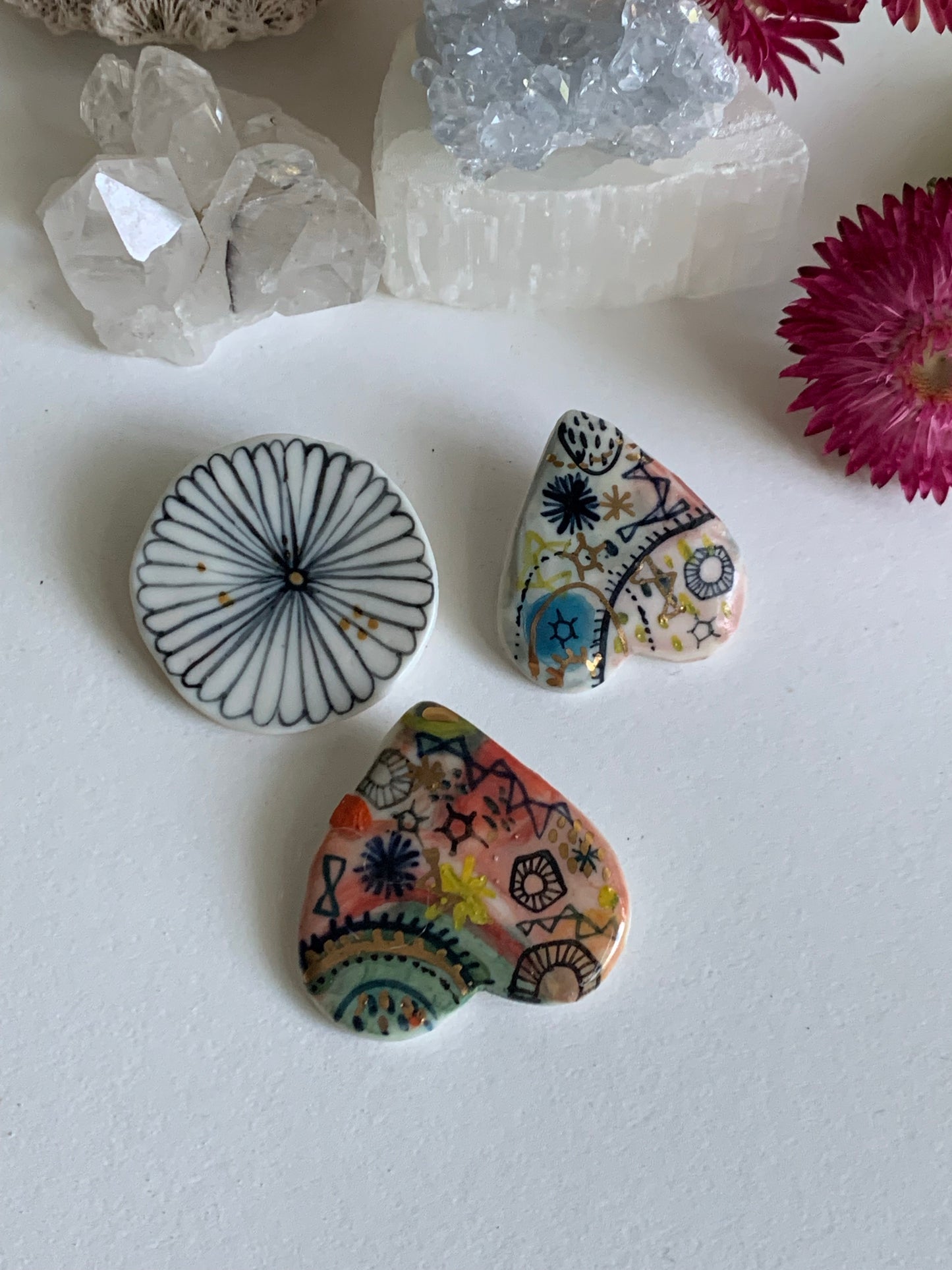 Set of Hand Painted Porcelain Brooches